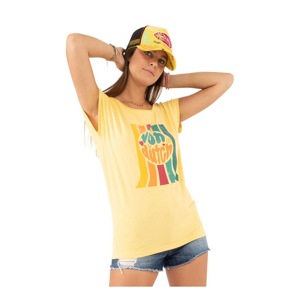 Von Dutch Nowar Cotton Women T-Shirt Yellow | US-QWVYPF568