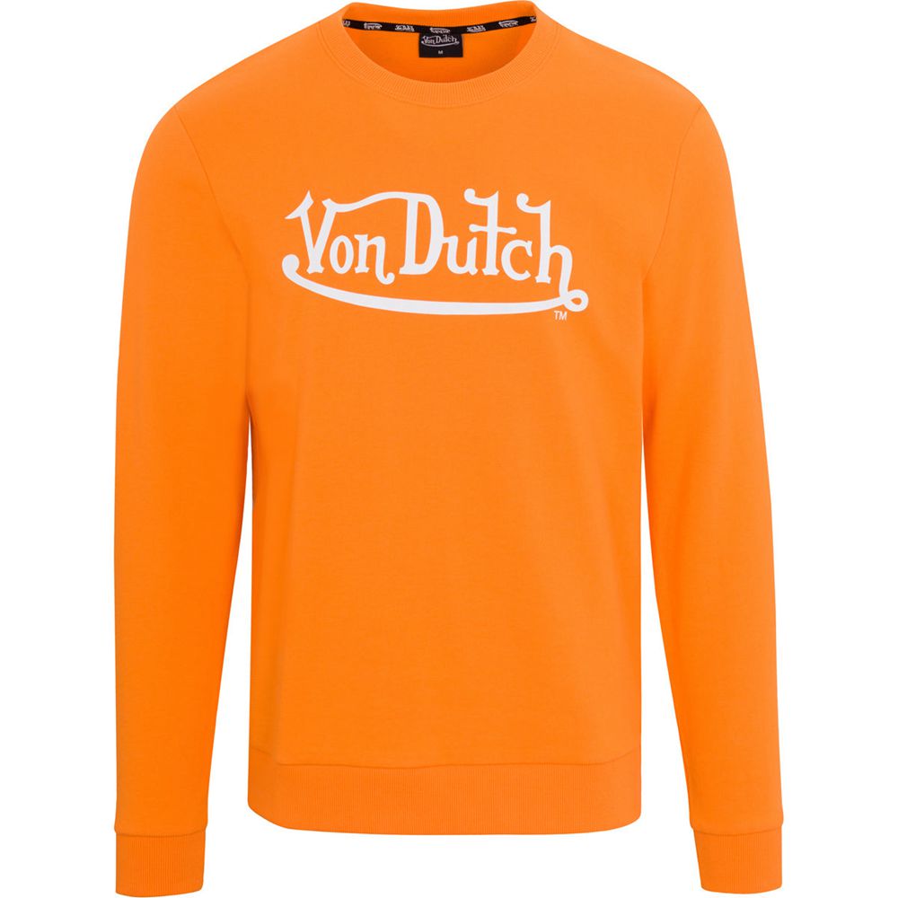 Von Dutch Originals Logo Crew Neck Men Sweater Orange | US-NGLZQE576