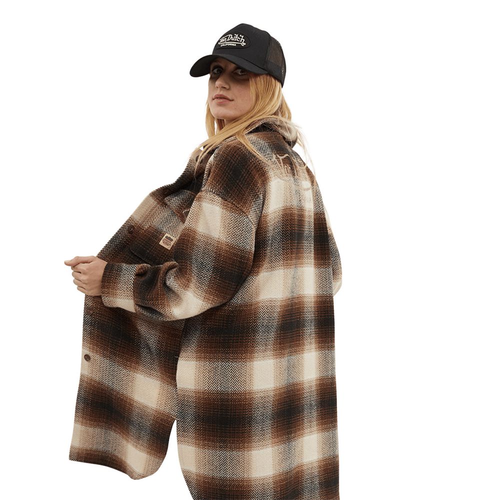 Von Dutch Oversized Checked With Embroidered Logo Women Overshirt Brown / Beige | US-XOBZIH982