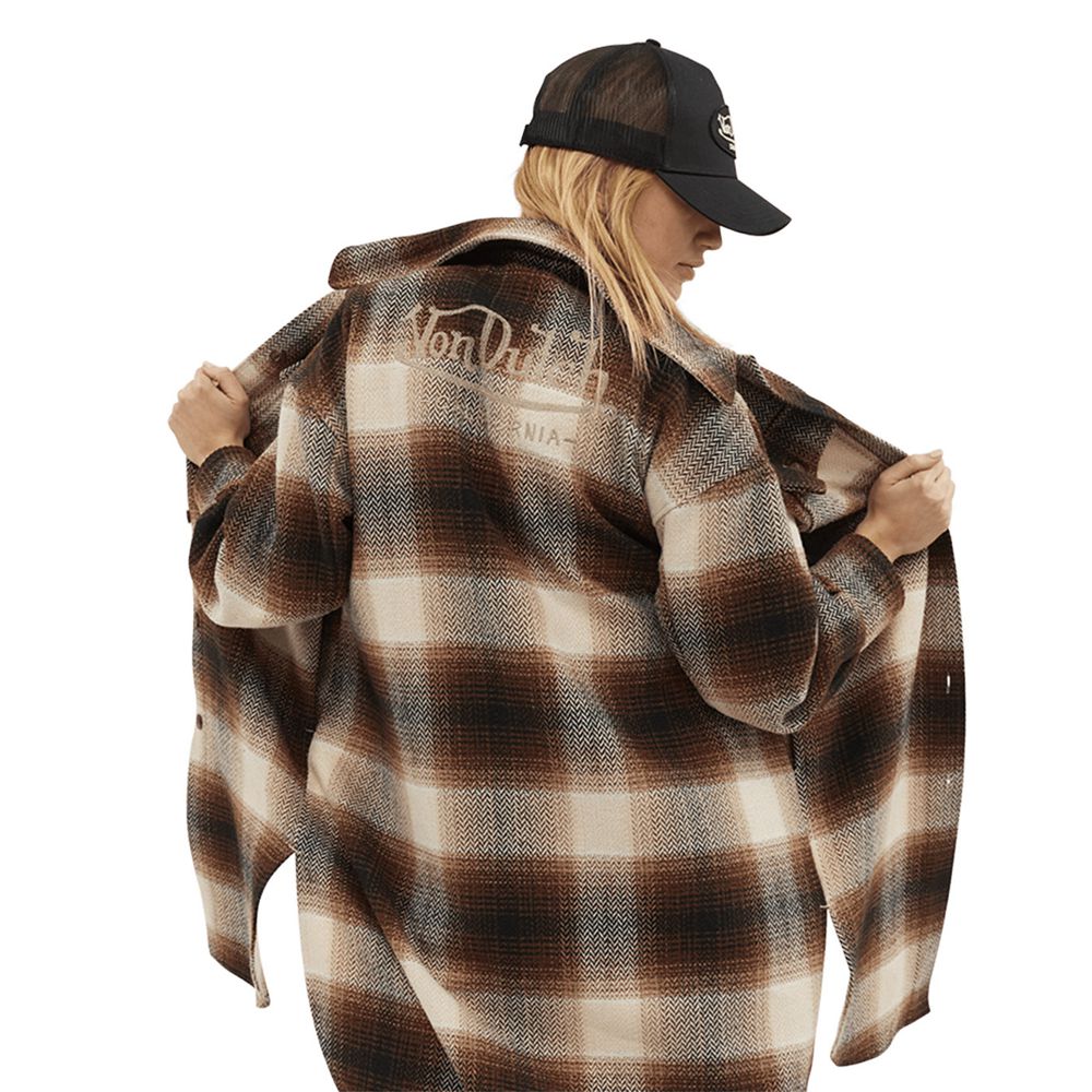 Von Dutch Oversized Checked With Embroidered Logo Women Overshirt Brown / Beige | US-XOBZIH982