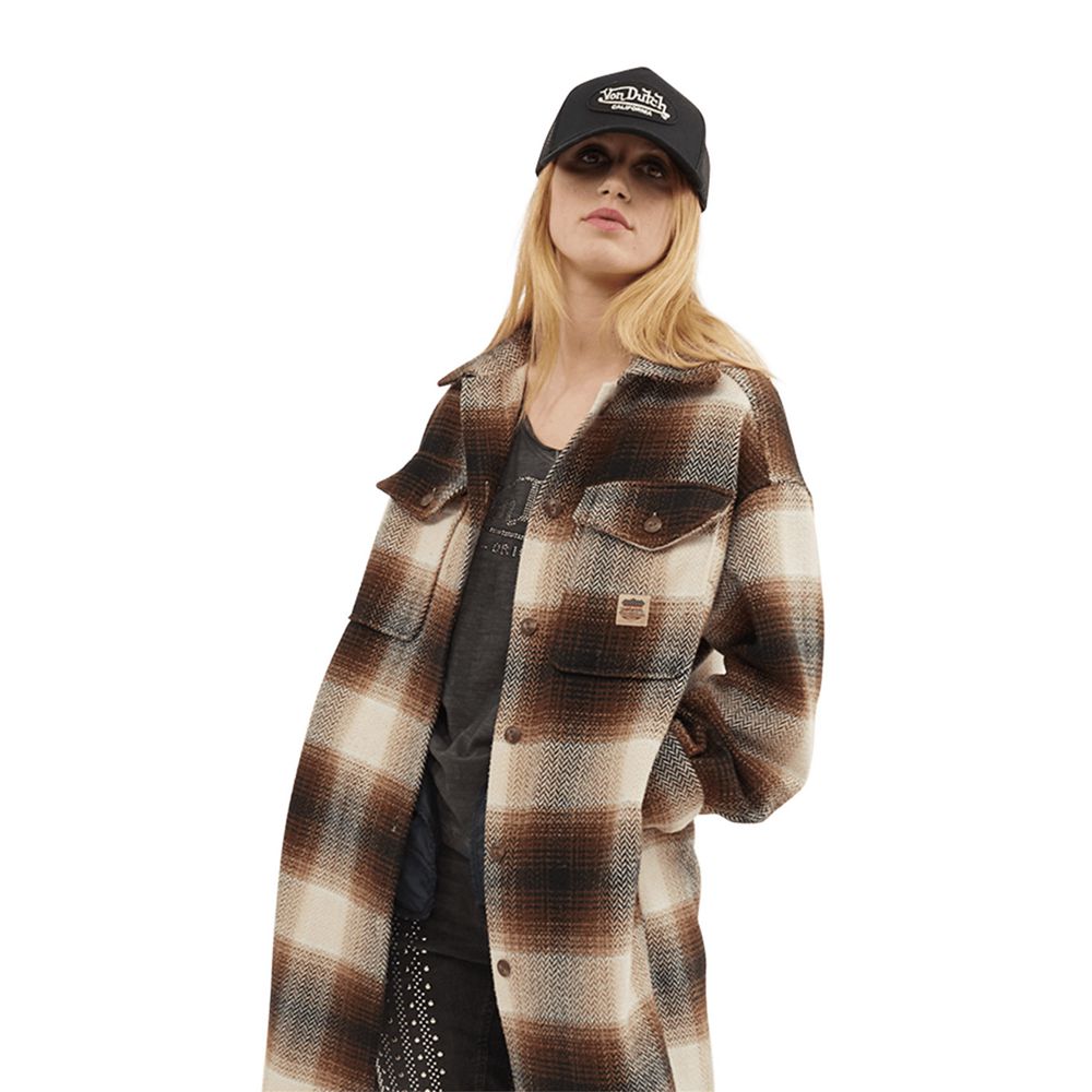 Von Dutch Oversized Checked With Embroidered Logo Women Overshirt Brown / Beige | US-XOBZIH982