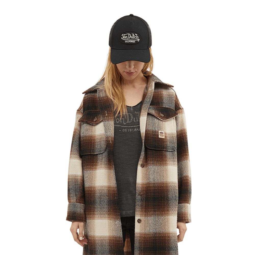 Von Dutch Oversized Checked With Embroidered Logo Women Overshirt Brown / Beige | US-XOBZIH982