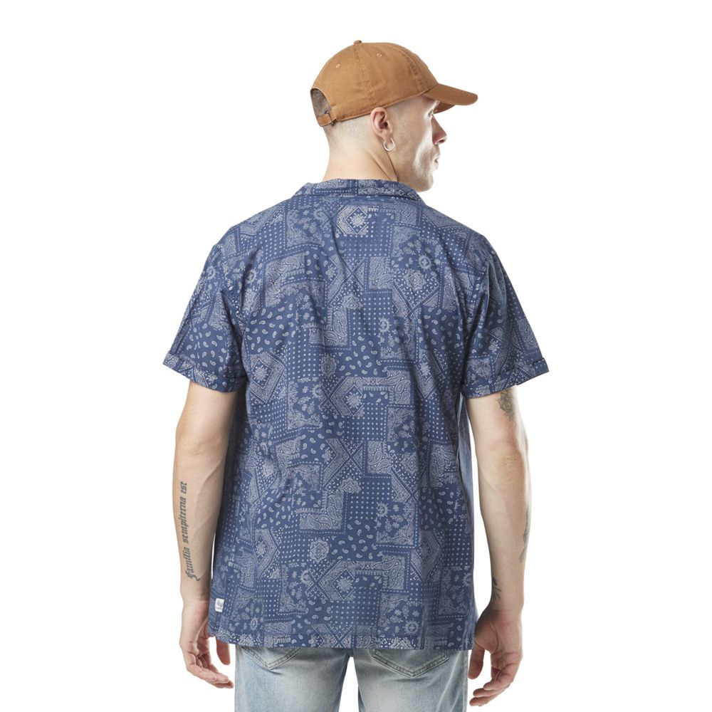 Von Dutch Paisley Pique Cotton Men Shirts Navy | US-BEAWGI412