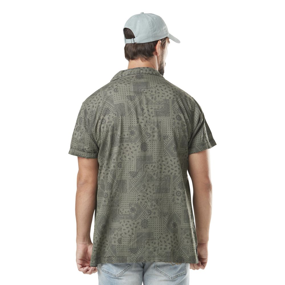 Von Dutch Paisley Pique Cotton Men Shirts Khaki | US-AZQOTD671