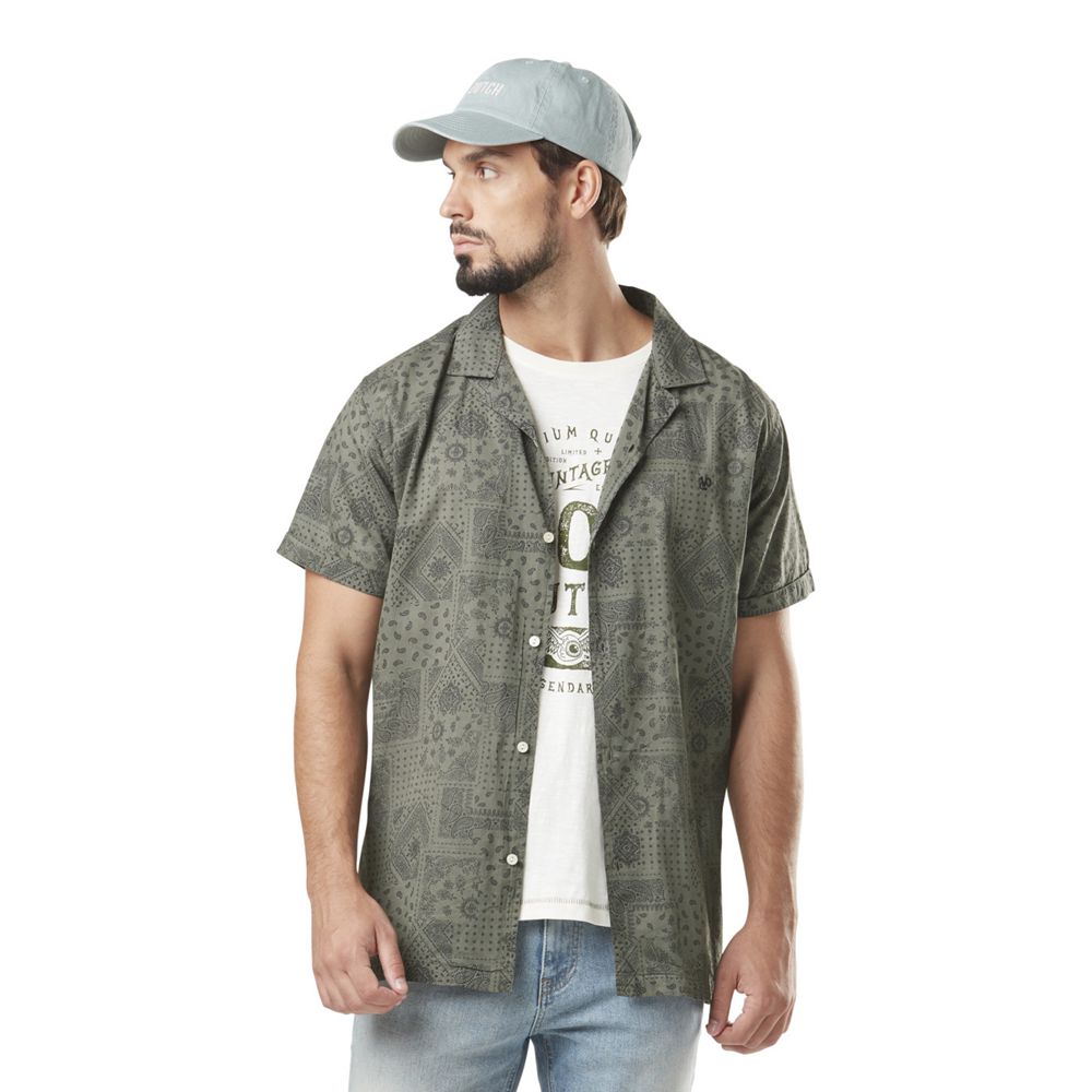 Von Dutch Paisley Pique Cotton Men Shirts Khaki | US-AZQOTD671