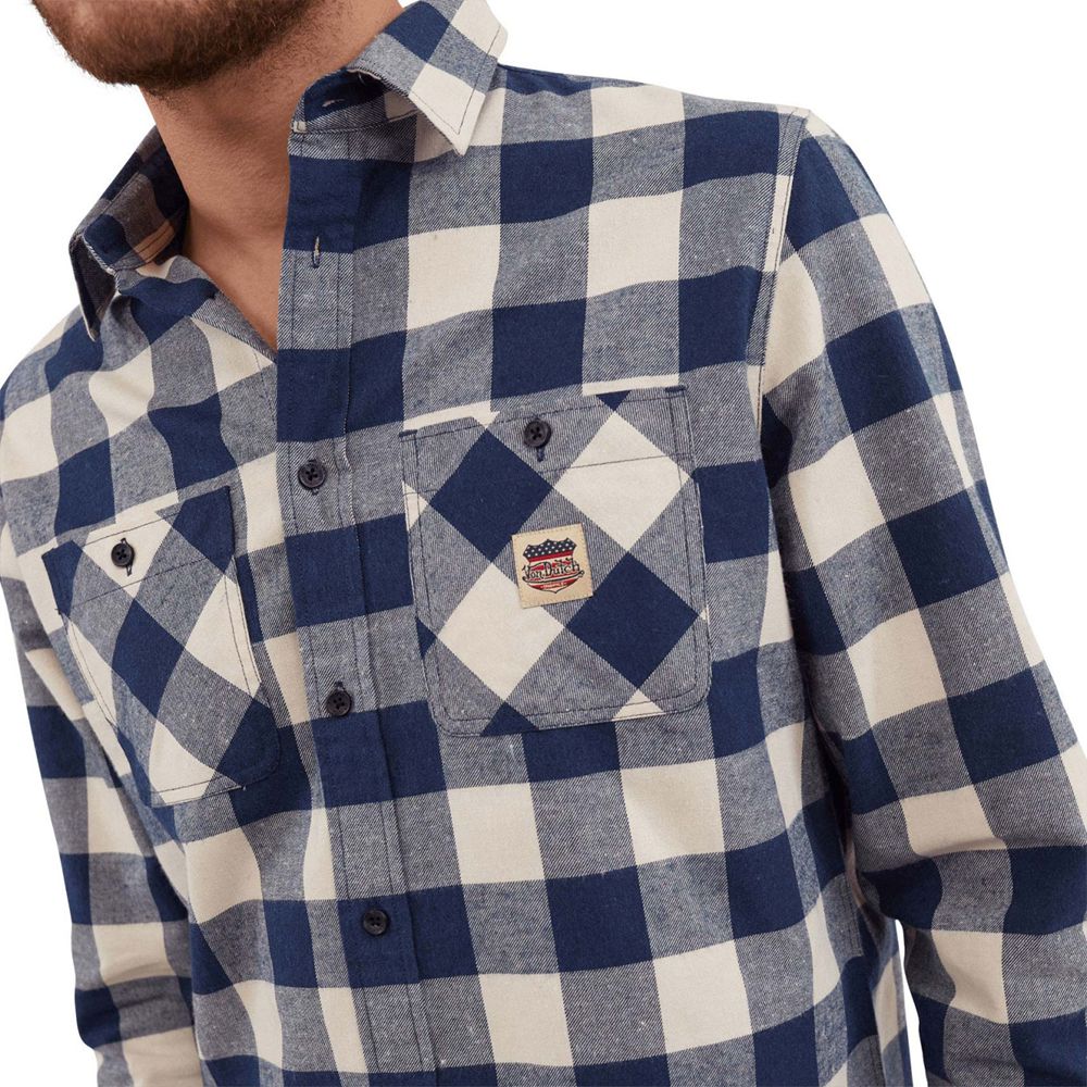 Von Dutch Plaid With Pocket And Embroidery On The Back Jim Men Shirts Blue / White | US-NSFIEY702