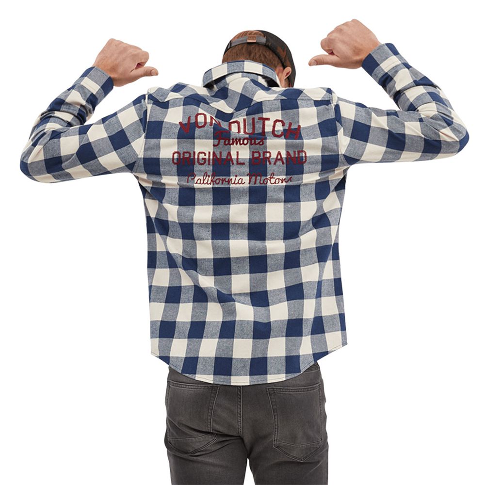 Von Dutch Plaid With Pocket And Embroidery On The Back Jim Men Shirts Blue / White | US-NSFIEY702