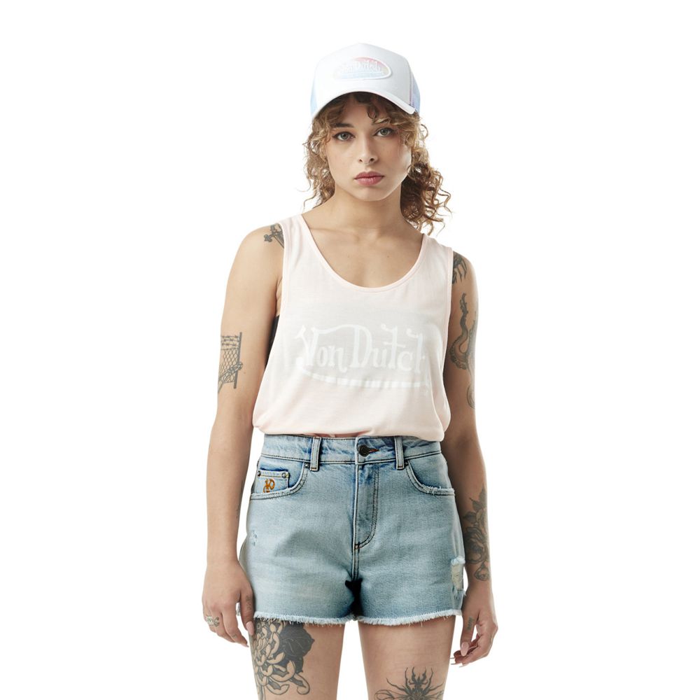 Von Dutch Plain Raw Denim Women Shorts Blue | US-SVRAHO943