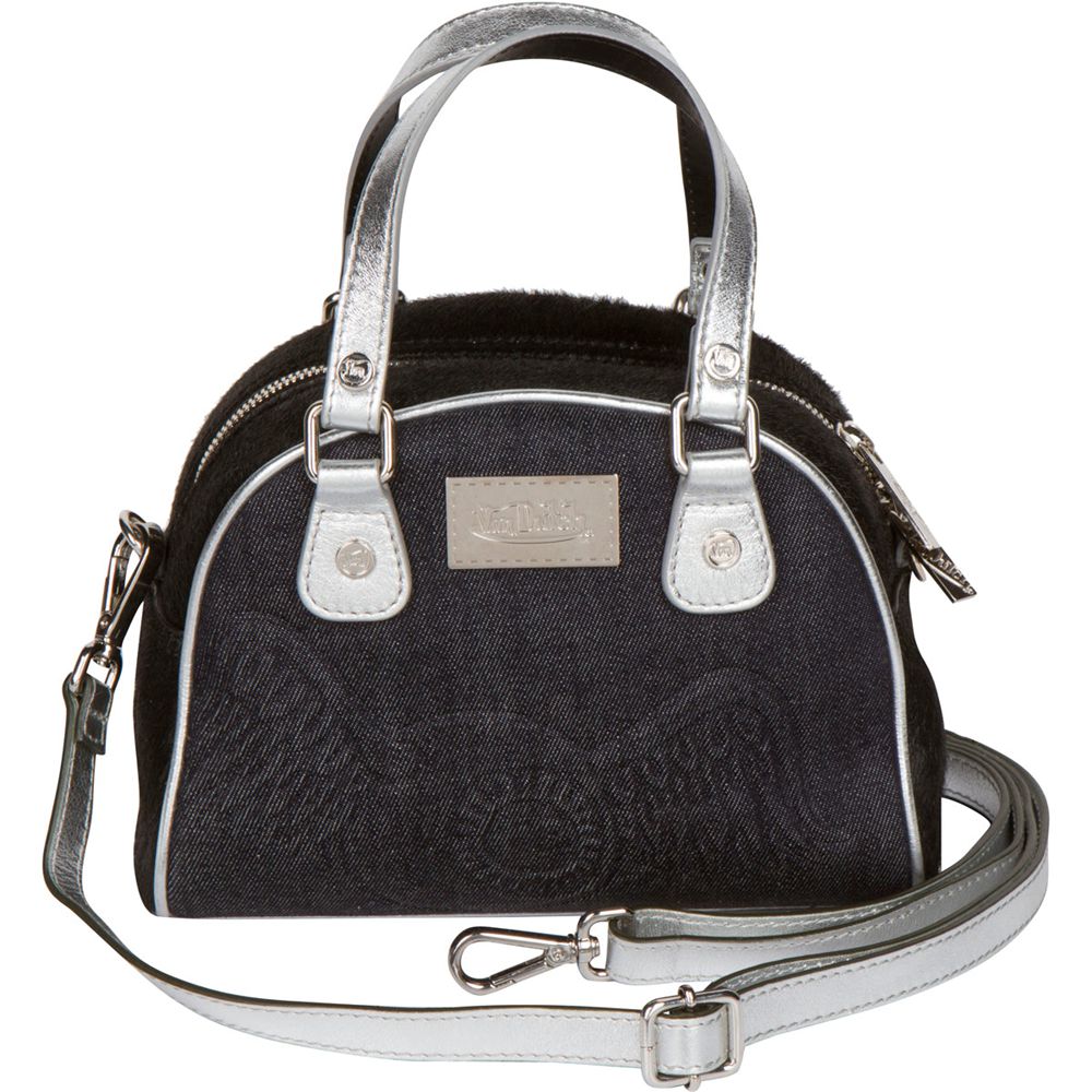 Von Dutch Pony Hair Leather Paris Women Bowling Bag Black | US-SCAXQJ471