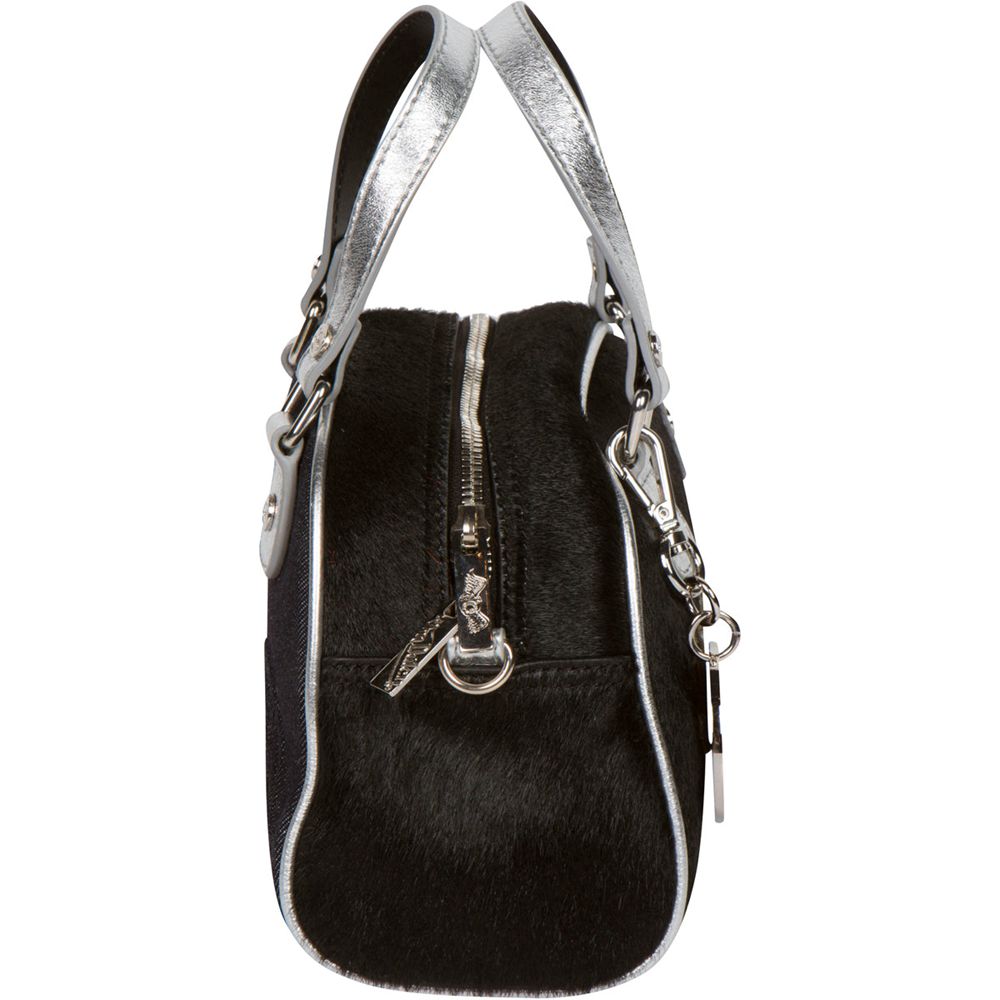 Von Dutch Pony Hair Leather Paris Women Bowling Bag Black | US-SCAXQJ471