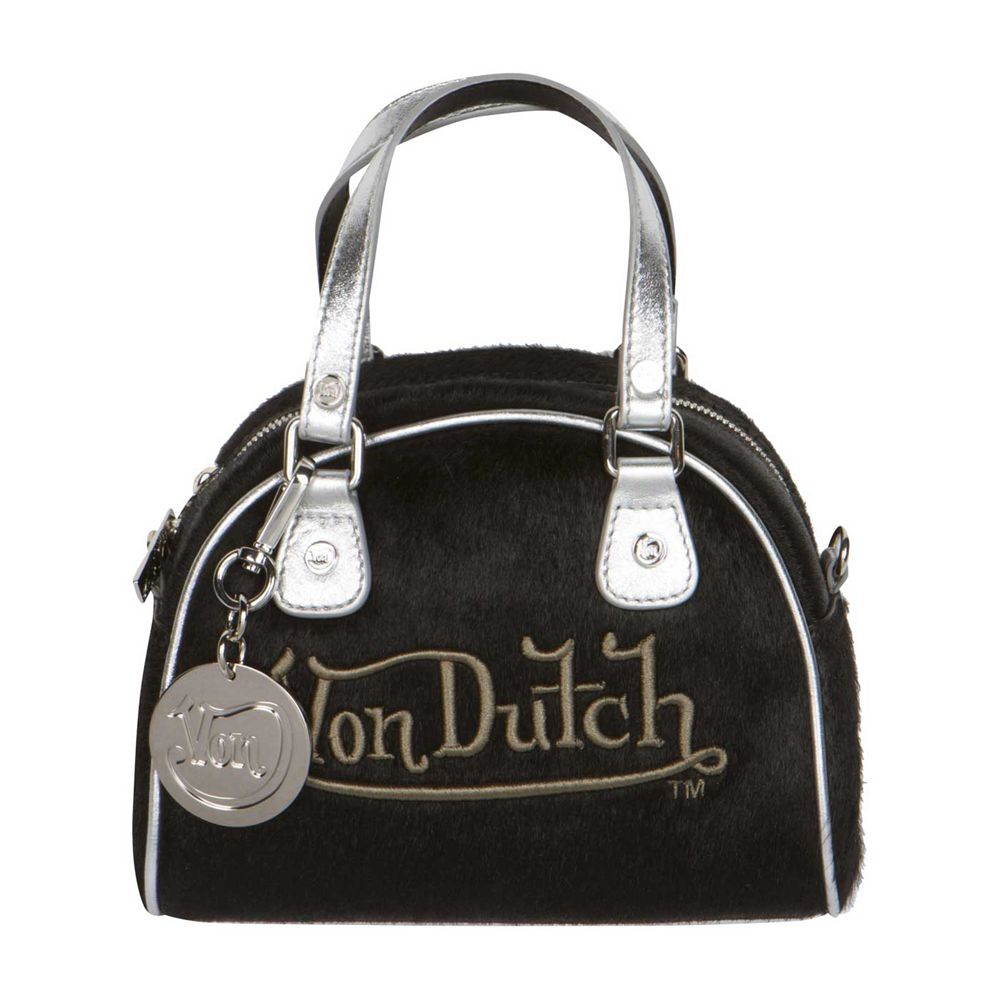 Von Dutch Pony Hair Leather Paris Women Bowling Bag Black | US-SCAXQJ471