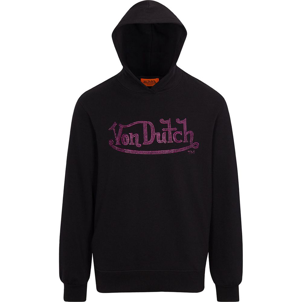 Von Dutch Purple Rhinestone Women Hoodie Black / Purple | US-HPNSXB928