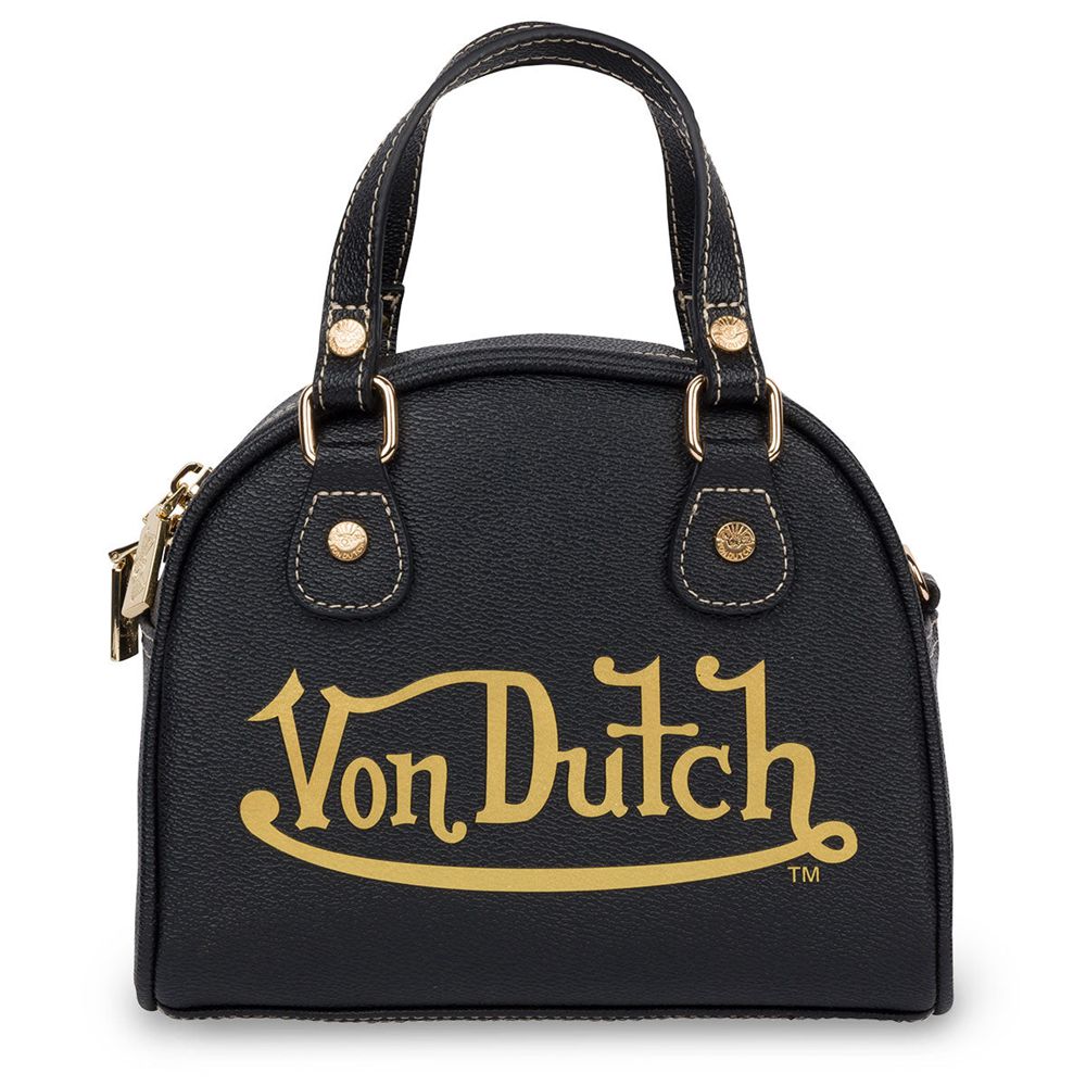 Von Dutch Racing Inspired Small Women Bowling Bag Black / Gold | US-JAFSTP051