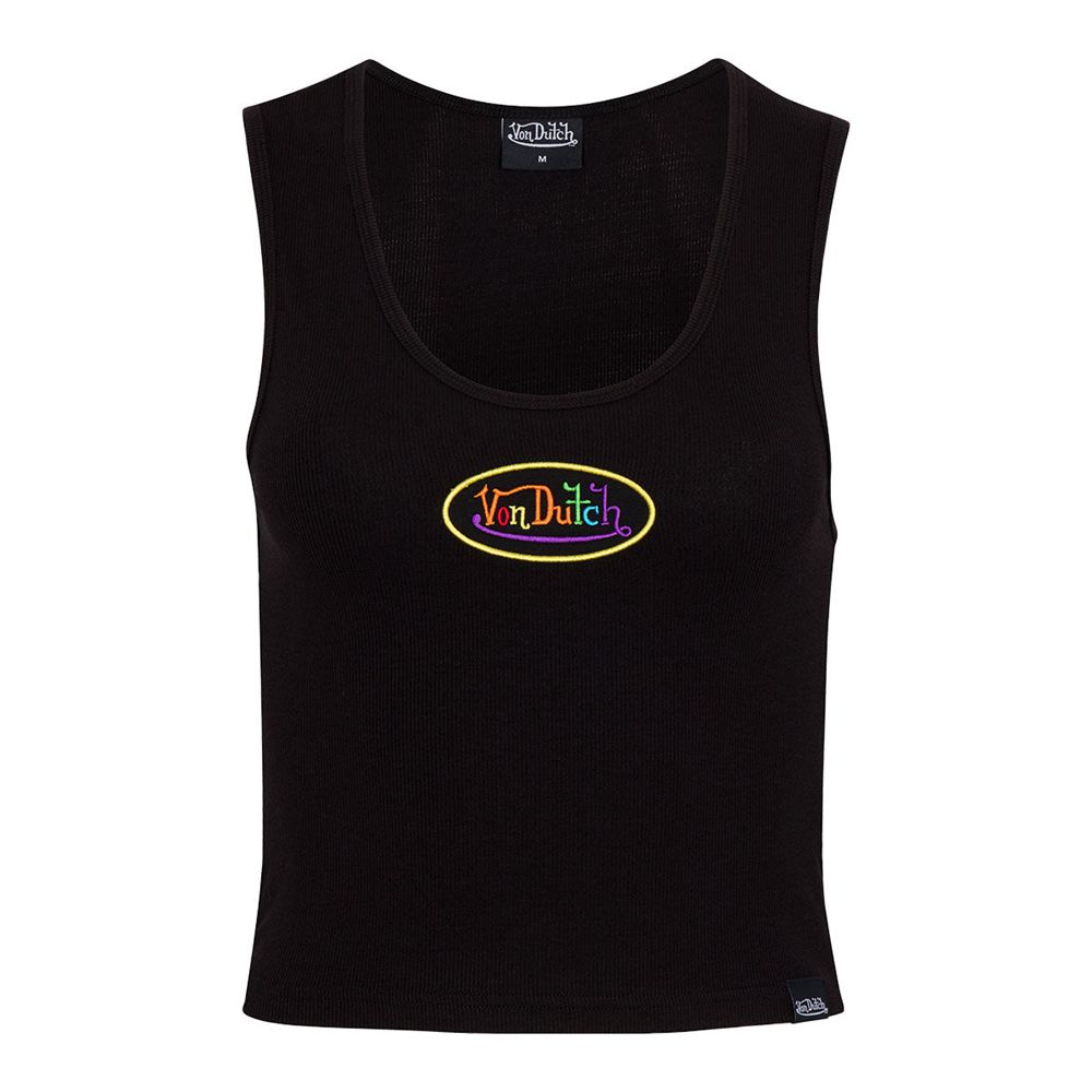 Von Dutch Rainbow Logo Crop Women Tank Top Black | US-FSGAZK810