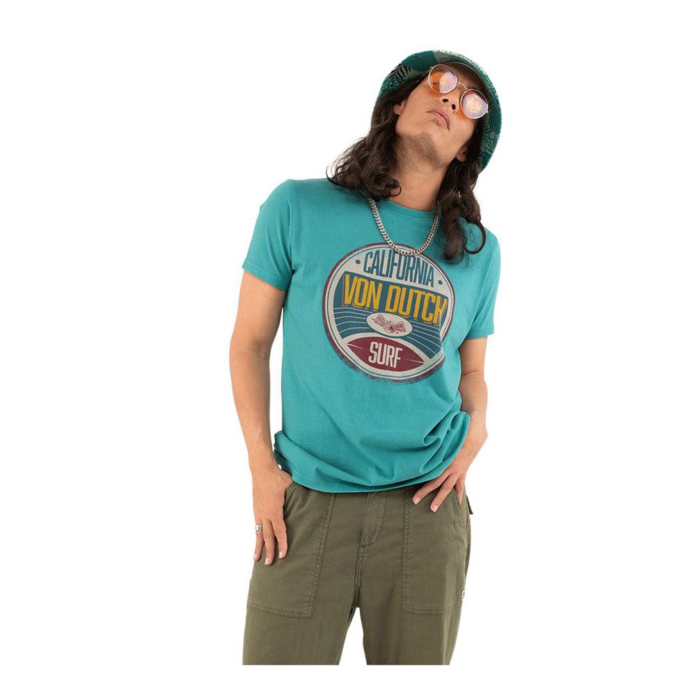 Von Dutch Regular-Fit Round-Neck Cotton Round Men T-Shirt Blue / Turquoise / Red | US-IUERTA413