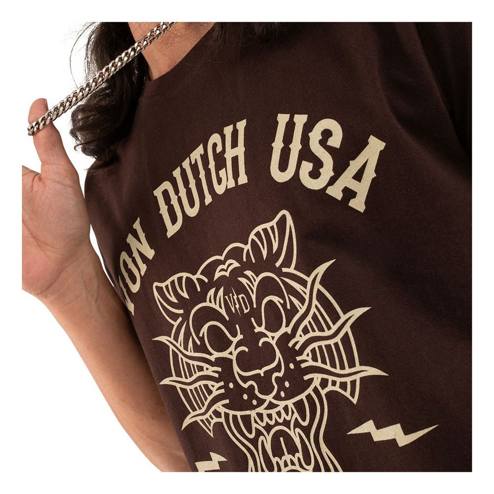 Von Dutch Regular-Fit Round-Neck Cotton Year Men T-Shirt Brown | US-CHOGZK196