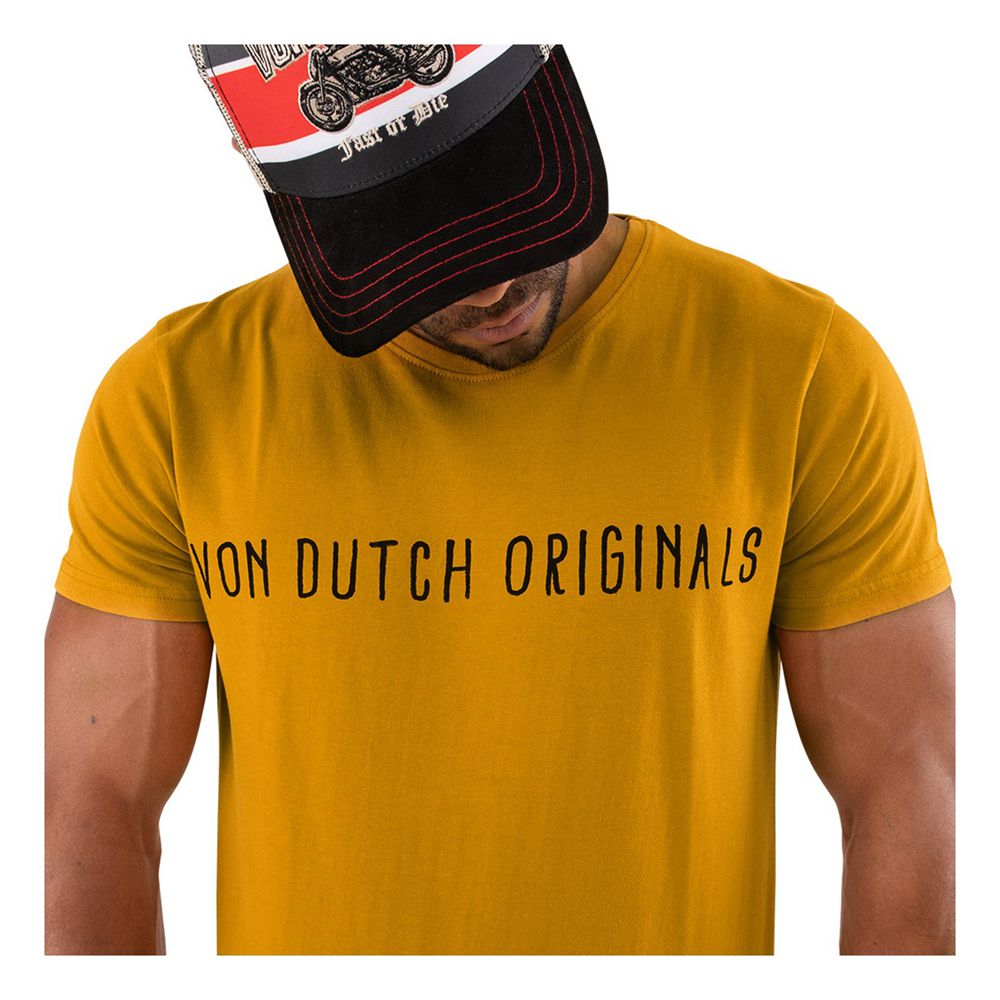 Von Dutch Regular-Fit Round-Neck In Fast Cotton Men T-Shirt Yellow Moutarde | US-BQXKEI924