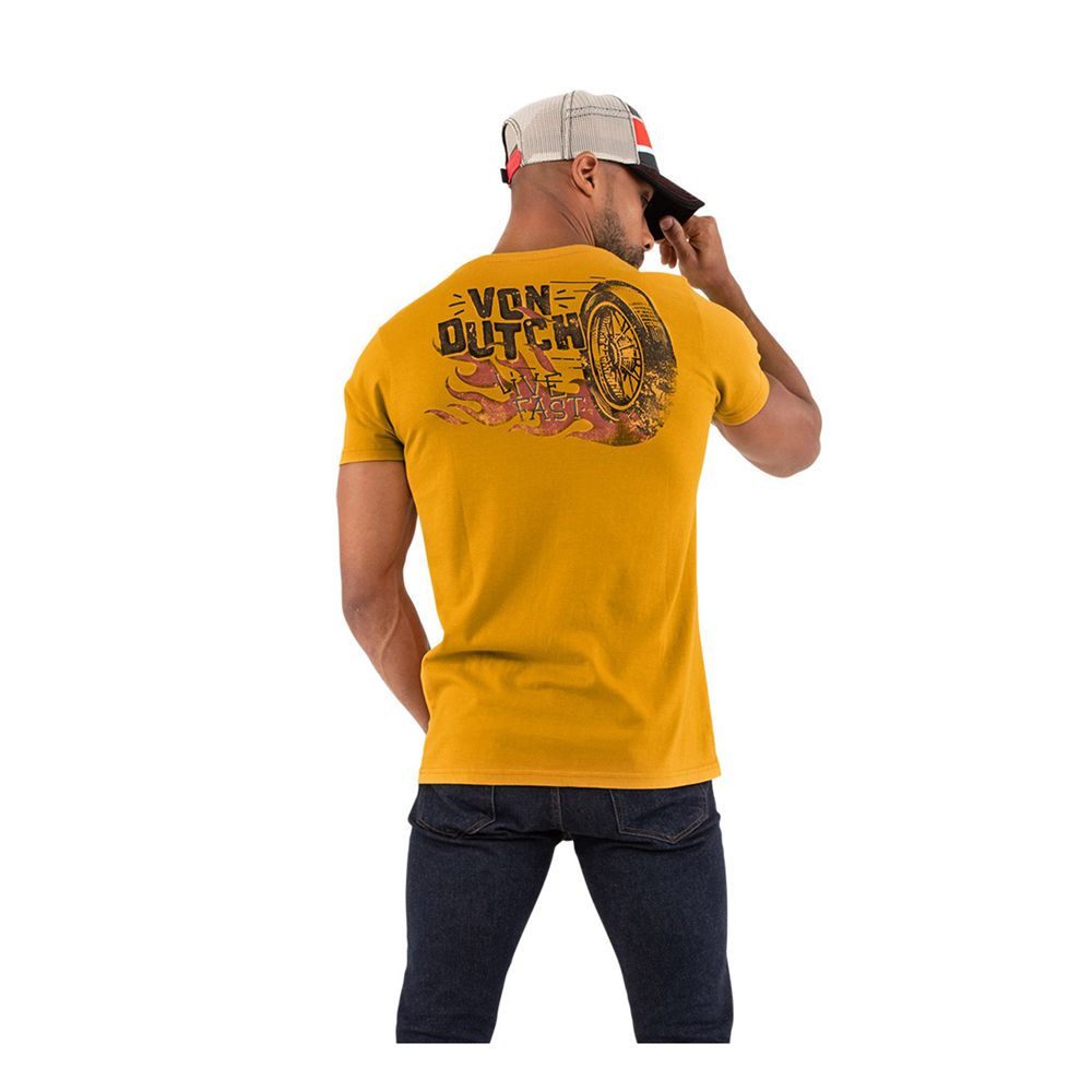 Von Dutch Regular-Fit Round-Neck In Fast Cotton Men T-Shirt Yellow Moutarde | US-BQXKEI924