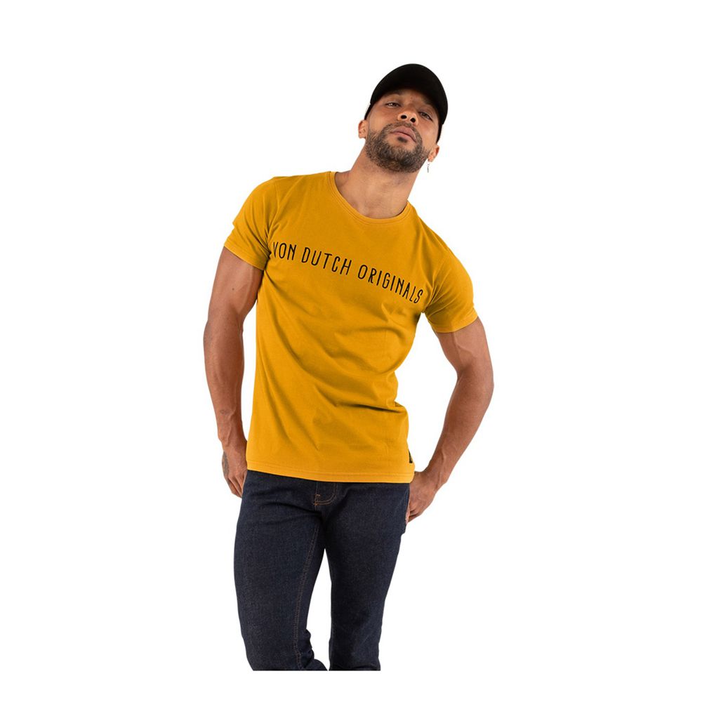 Von Dutch Regular-Fit Round-Neck In Fast Cotton Men T-Shirt Yellow Moutarde | US-BQXKEI924