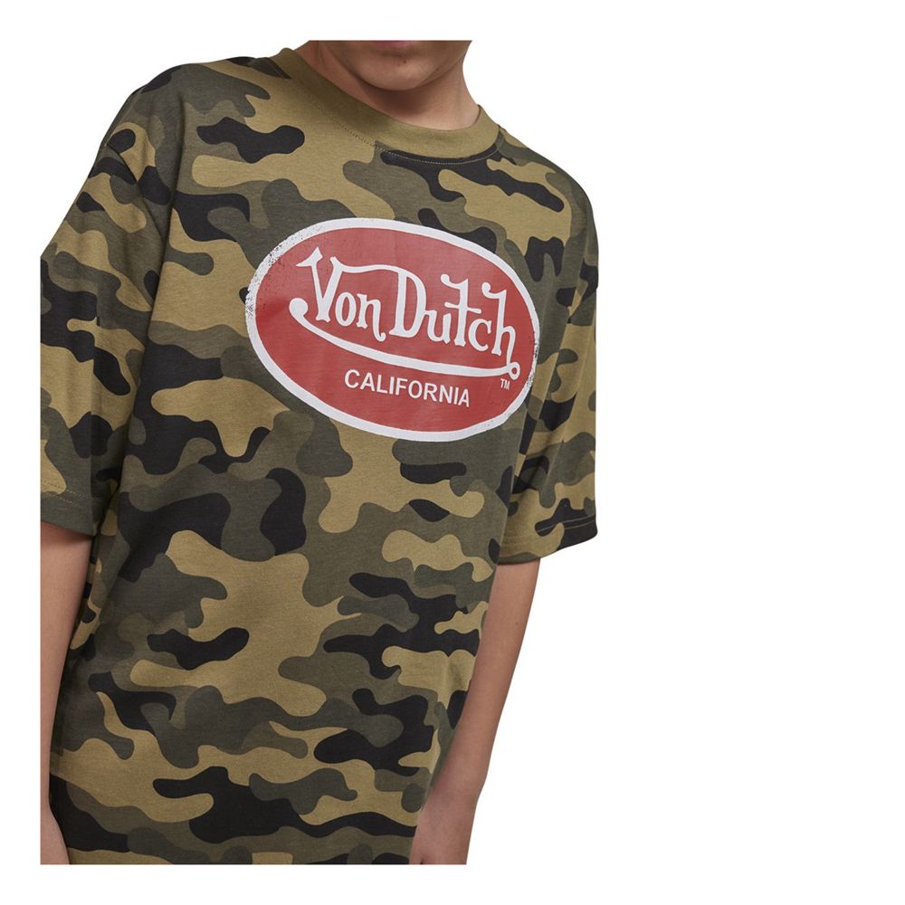 Von Dutch Relax Fit Relaxed Round Neck Short Sleeve Kids' T-Shirt Camo | US-IXGUFW762