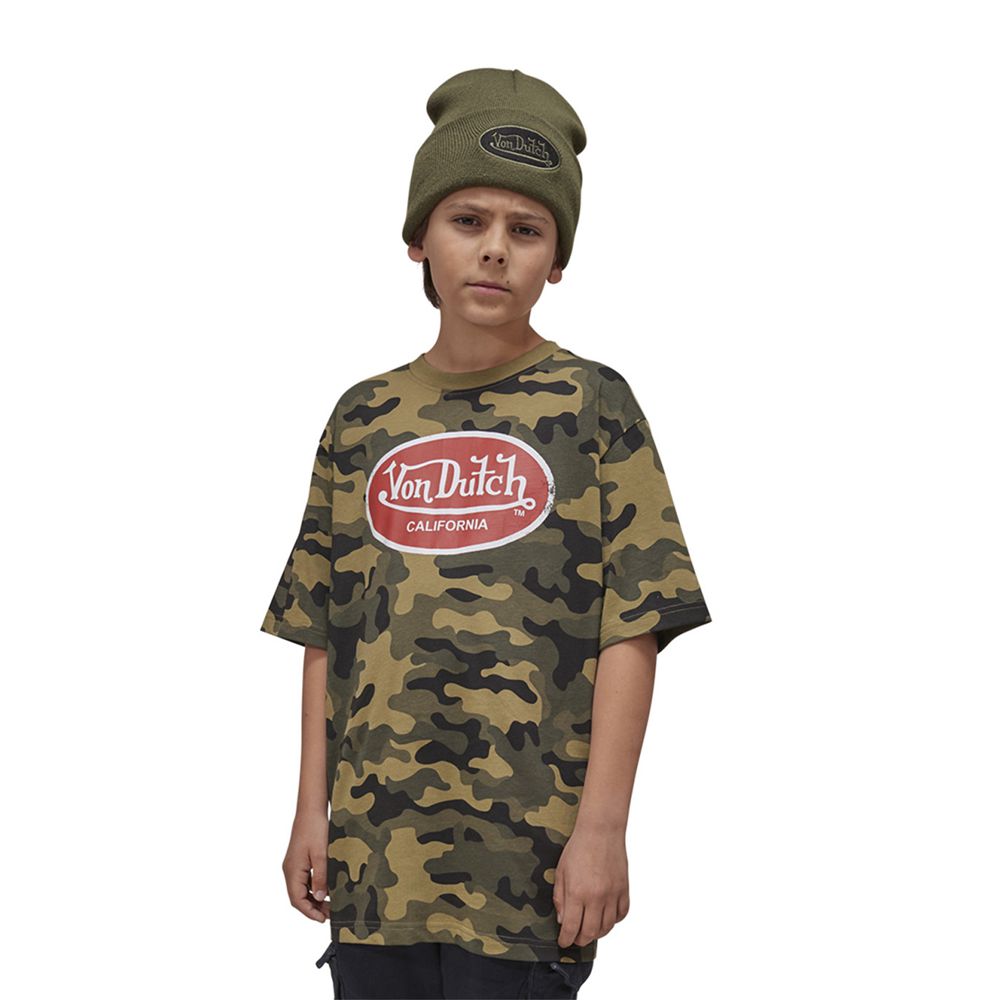 Von Dutch Relax Fit Relaxed Round Neck Short Sleeve Kids\' T-Shirt Camo | US-IXGUFW762