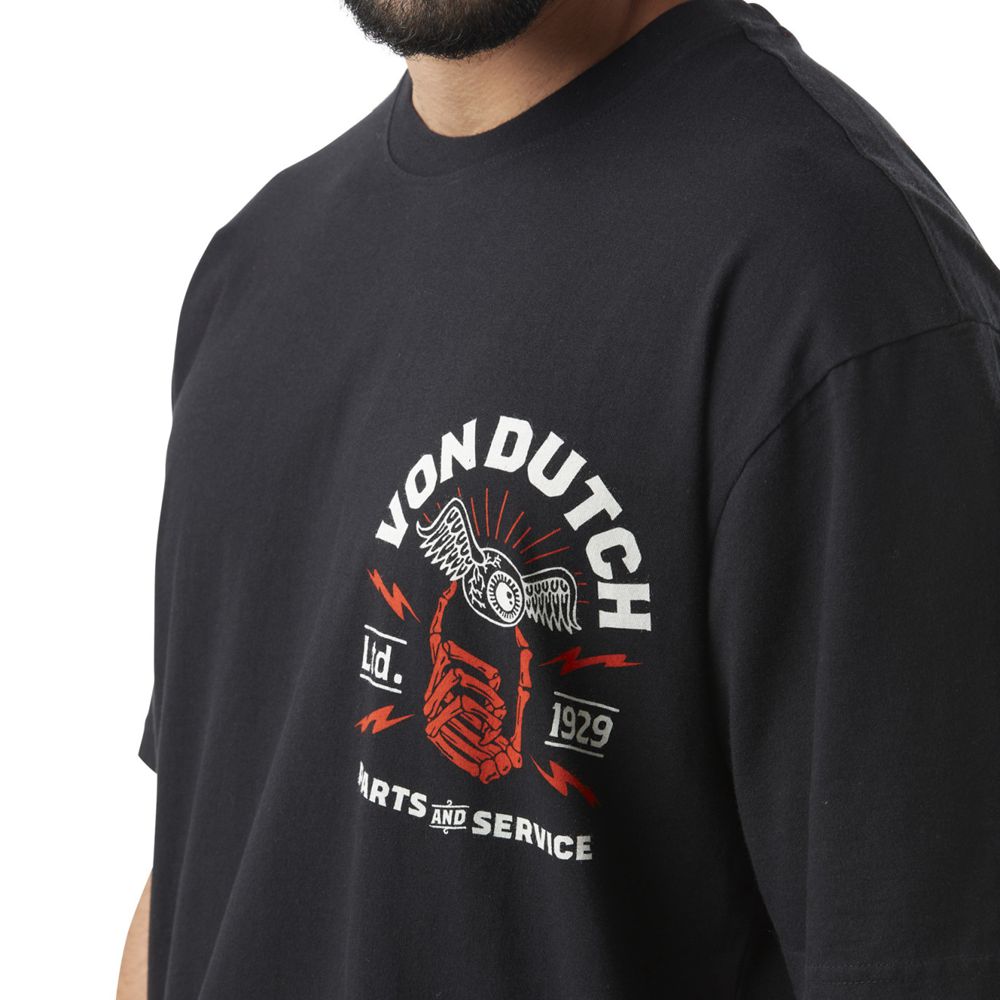 Von Dutch Relaxed Fit Round Neck With Print In Cotton Service Black Men T-Shirt Black / White / Red | US-AEWZHX597