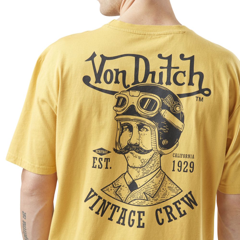 Von Dutch Relaxed Fit Round Neck With Print In Crew Cotton Men T-Shirt Yellow / Black | US-YVCUDS521