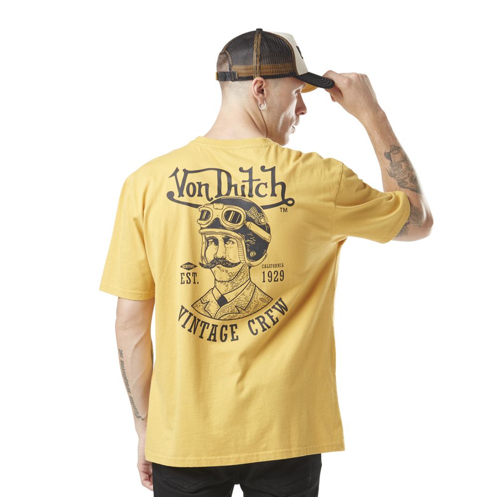 Von Dutch Relaxed Fit Round Neck With Print In Crew Cotton Men T-Shirt Yellow / Black | US-YVCUDS521