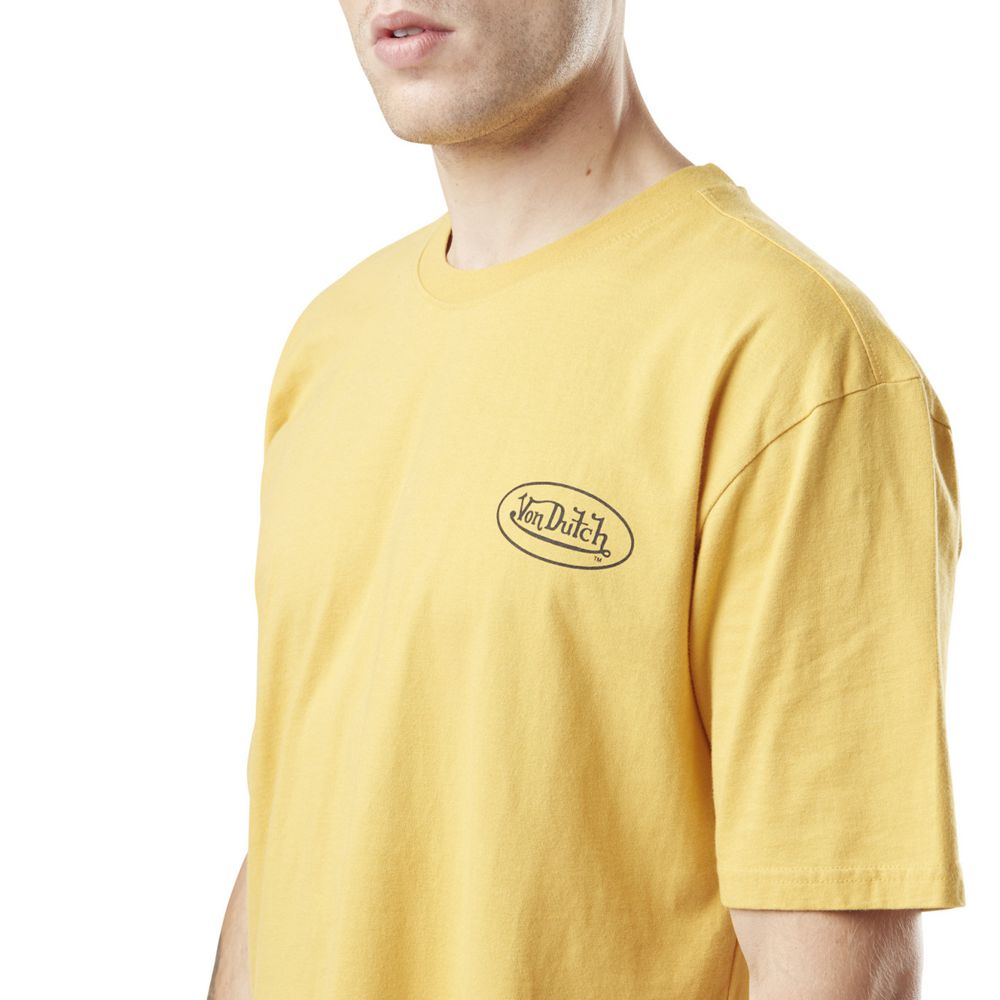 Von Dutch Relaxed Fit Round Neck With Print In Crew Cotton Men T-Shirt Yellow / Black | US-YVCUDS521