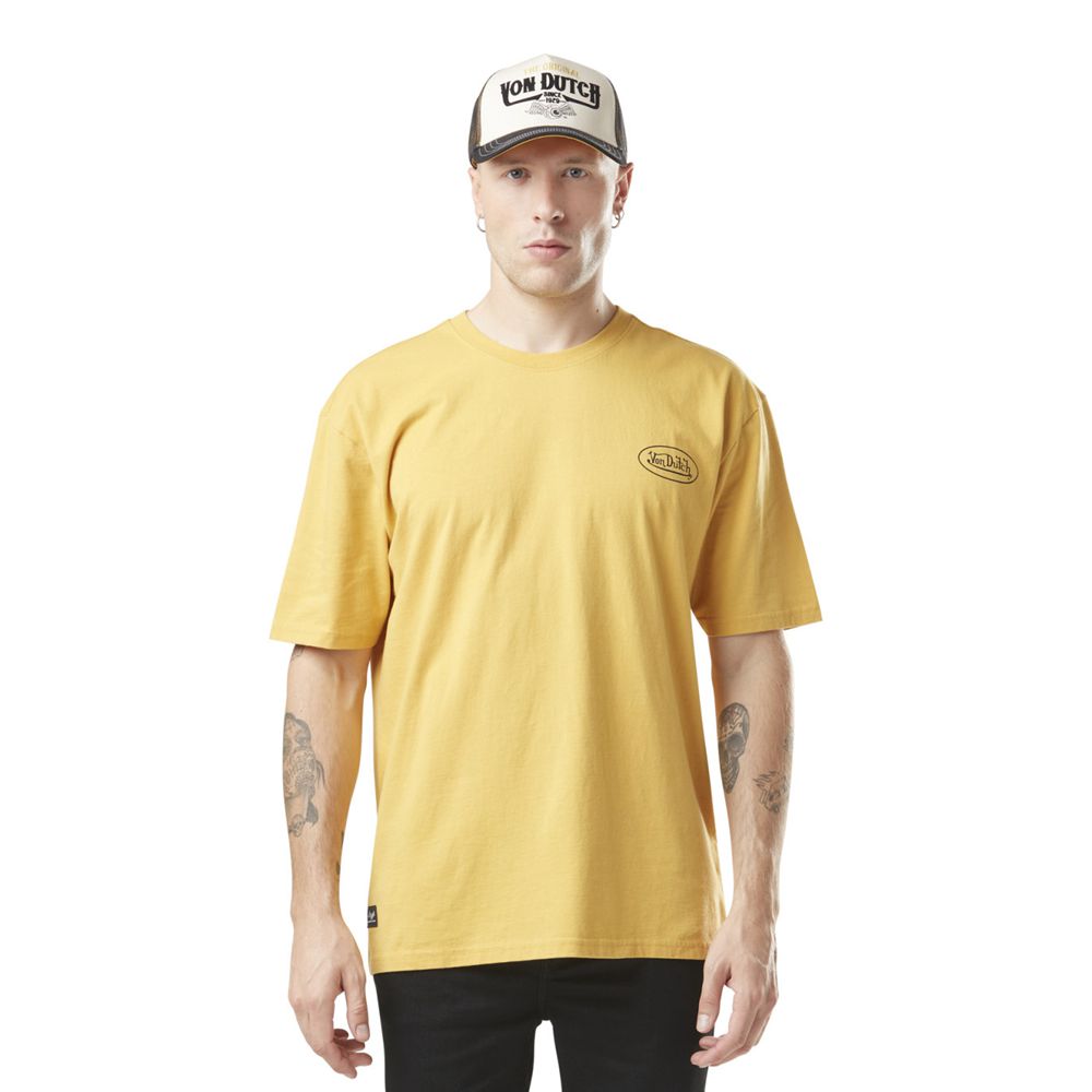 Von Dutch Relaxed Fit Round Neck With Print In Crew Cotton Men T-Shirt Yellow / Black | US-YVCUDS521