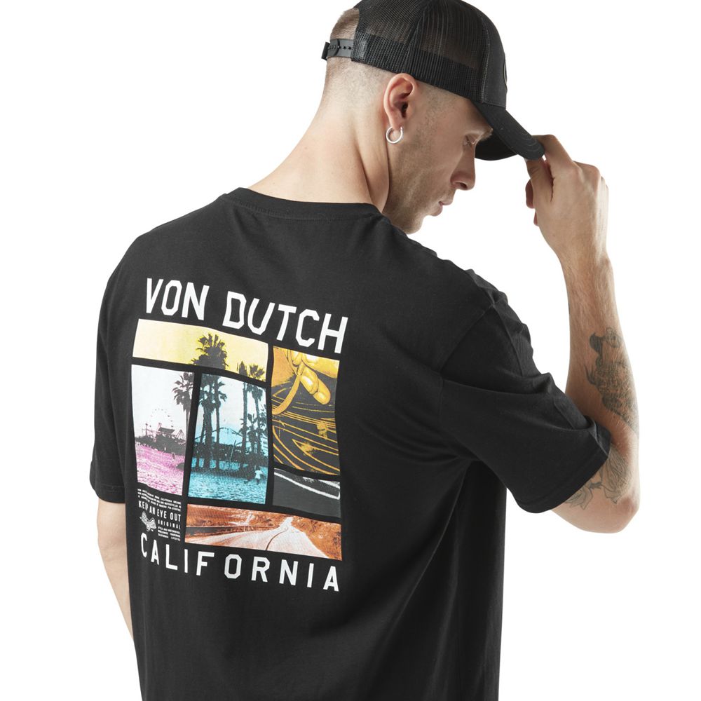 Von Dutch Relaxed Fit Round Neck With Print On The Back Photos Men T-Shirt Black / White / Multicolor | US-WZQLOG810