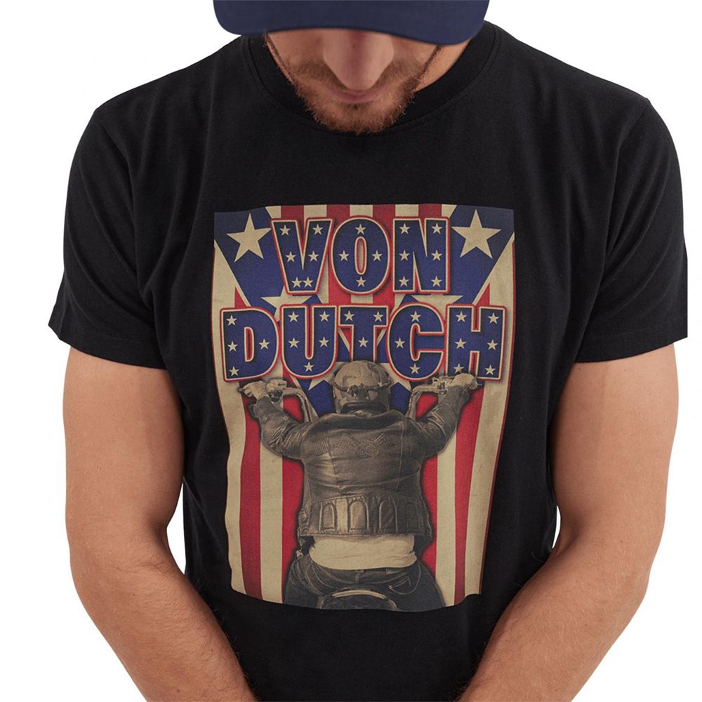 Von Dutch Rica Cotton Round Neck Men T-Shirt Black / Red / Blue | US-LEPRGT302