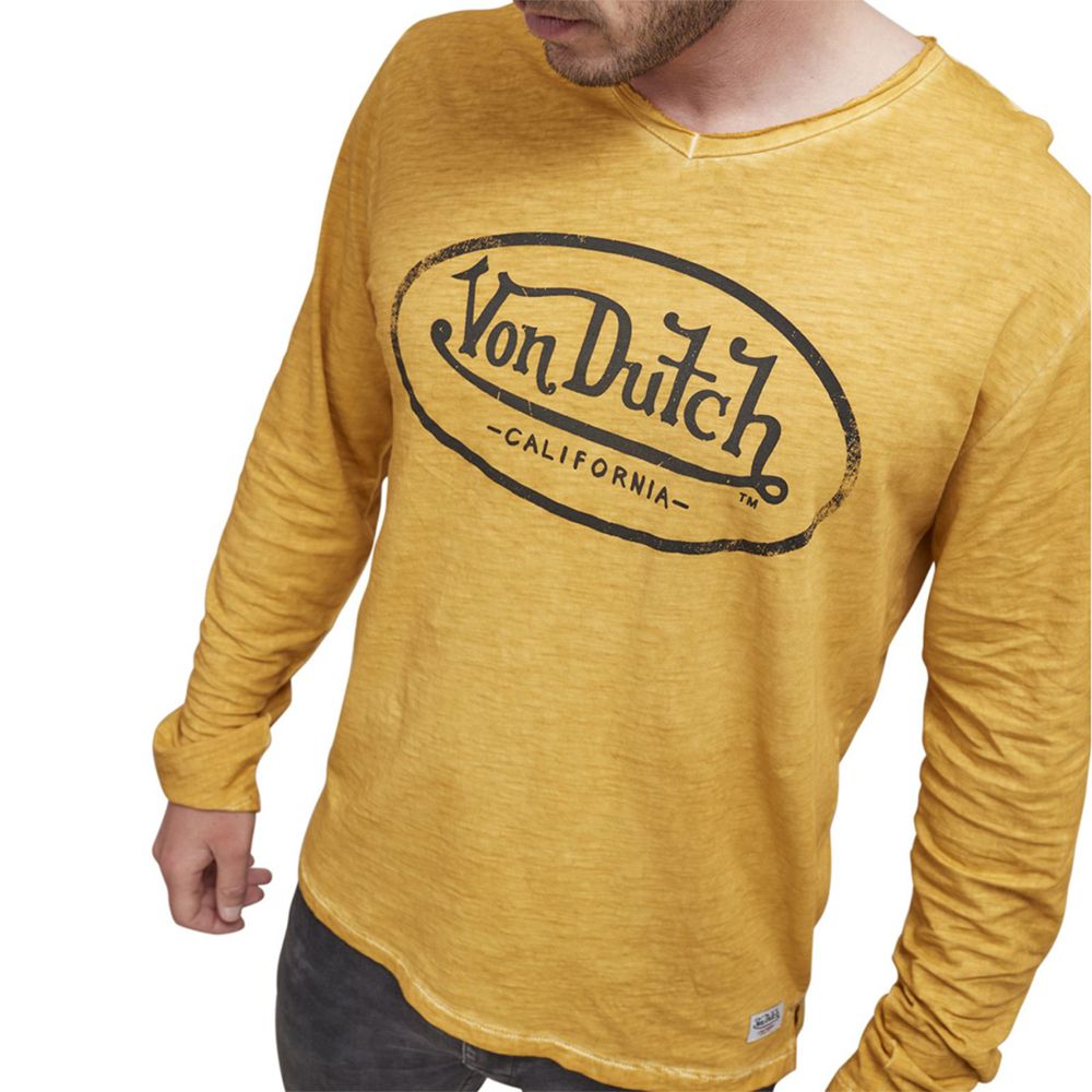 Von Dutch Rony Long-Sleeve Cotton Men T-Shirt Yellow / Black | US-ILEBCW397