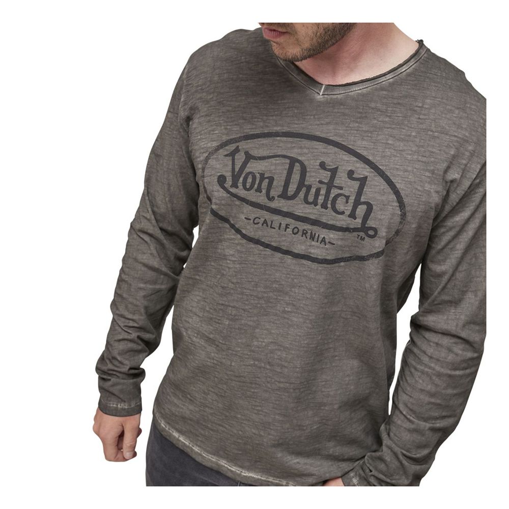 Von Dutch Rony Long-Sleeve Cotton Men T-Shirt Khaki | US-QBXTSE467