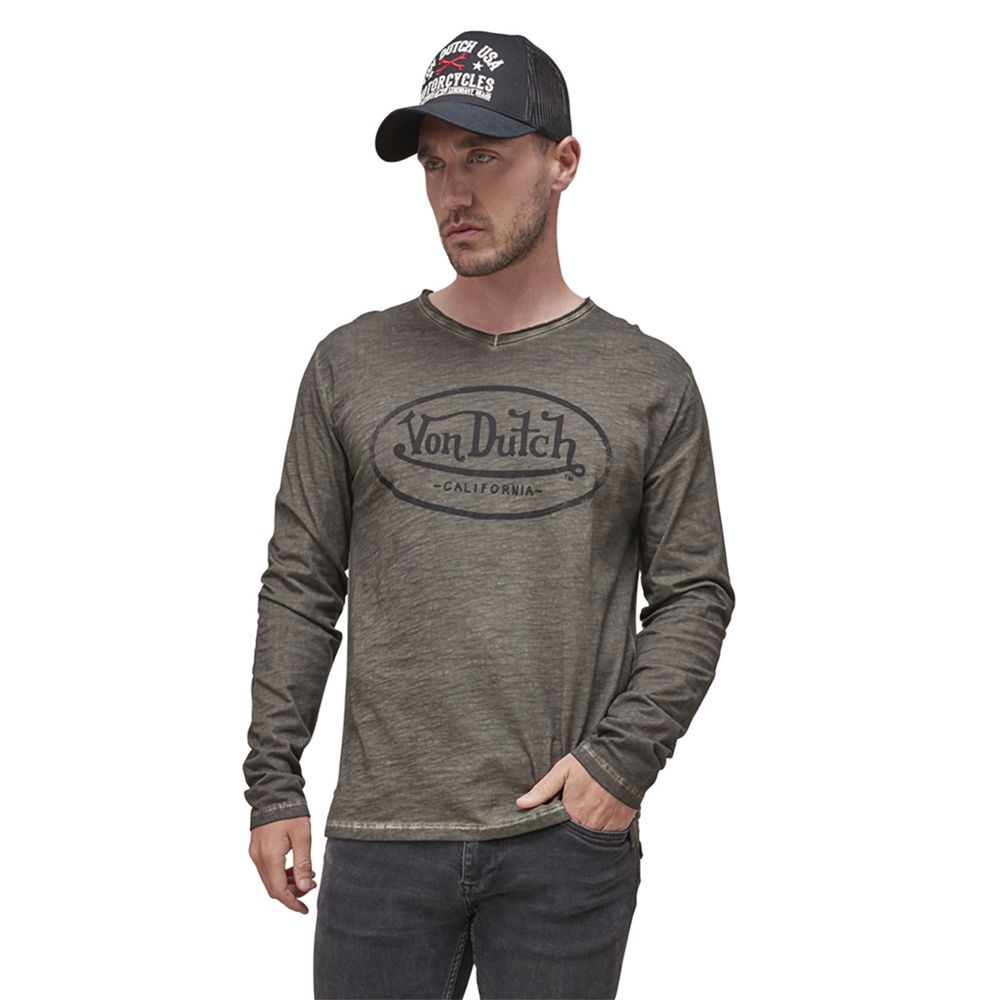 Von Dutch Rony Long-Sleeve Cotton Men T-Shirt Khaki | US-QBXTSE467