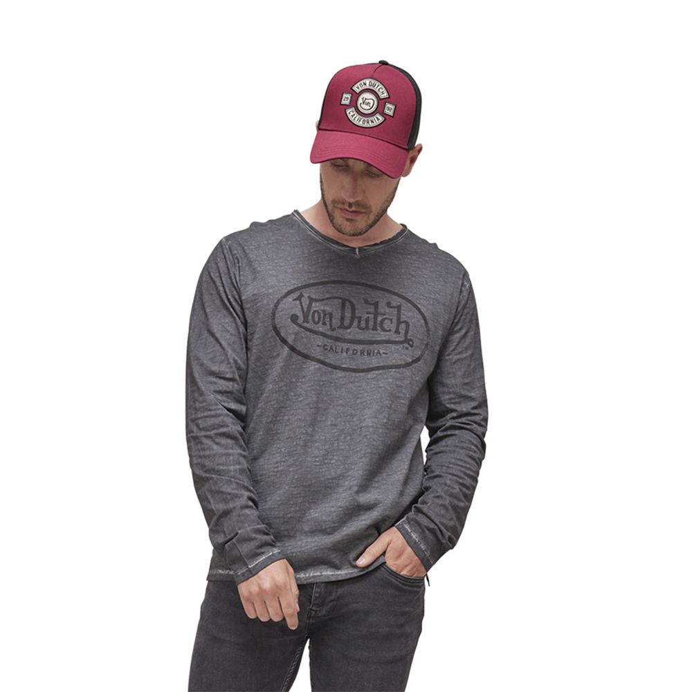 Von Dutch Rony Long-Sleeve Cotton Men T-Shirt Grey | US-RWGLZJ108