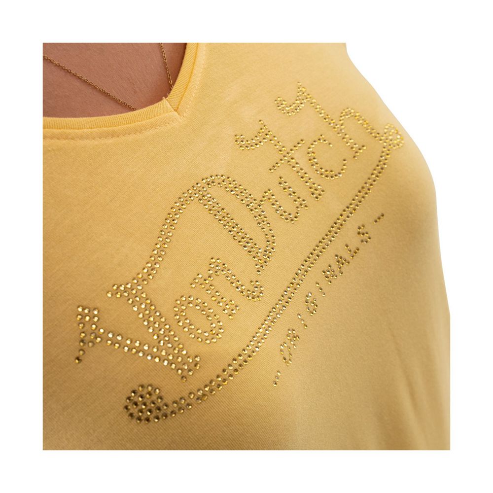 Von Dutch Roon Strass Logo V-neck Women T-Shirt Yellow | US-BRLIGV683