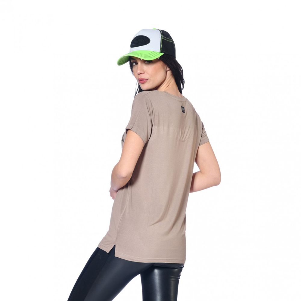 Von Dutch Roon V-Neck Women T-Shirt Brown | US-SLXRFW476