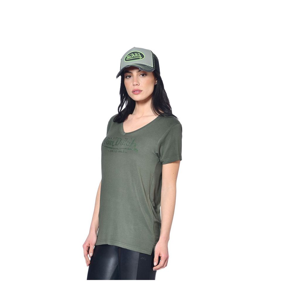 Von Dutch Roon V-Neck Women T-Shirt Khaki | US-ZWGSBK698