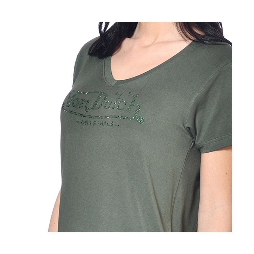 Von Dutch Roon V-Neck Women T-Shirt Khaki | US-ZWGSBK698