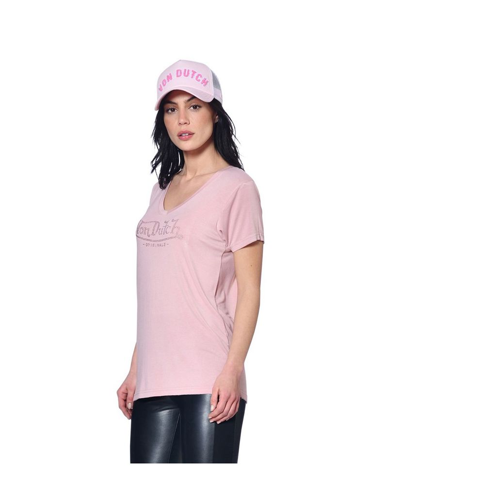 Von Dutch Roon V-Neck Women T-Shirt Rose | US-IBMGRL269