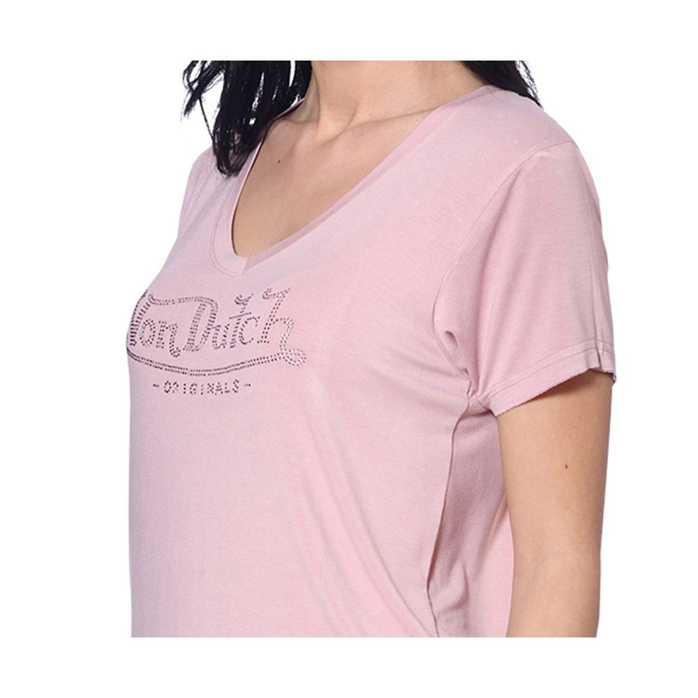 Von Dutch Roon V-Neck Women T-Shirt Rose | US-IBMGRL269