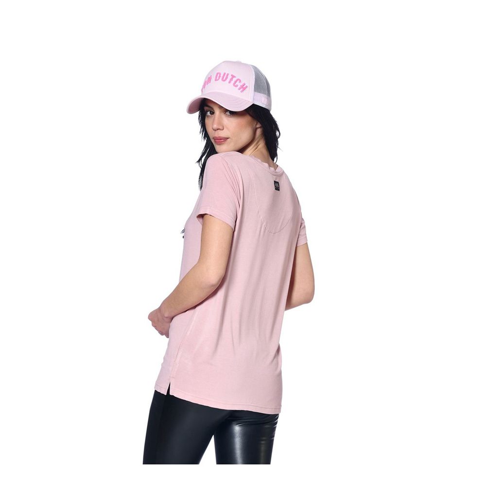 Von Dutch Roon V-Neck Women T-Shirt Rose | US-IBMGRL269