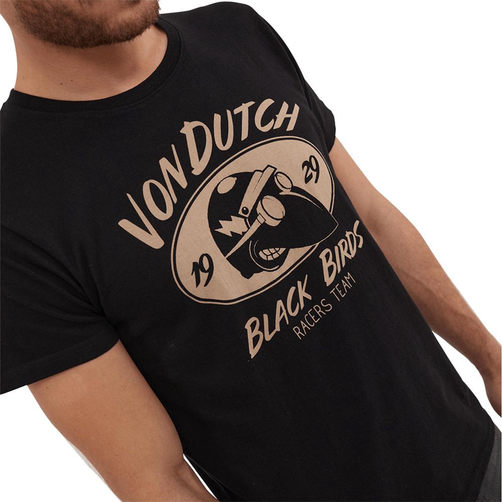 Von Dutch Round Neck Cotton Bbird Men T-Shirt Black / Brown | US-UHCDZT763