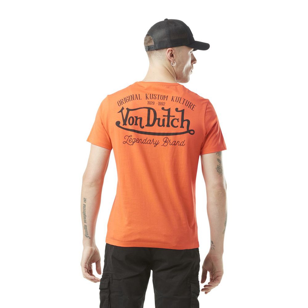 Von Dutch Round Neck Cotton Eye Men T-Shirt Orange | US-QKAWCE531