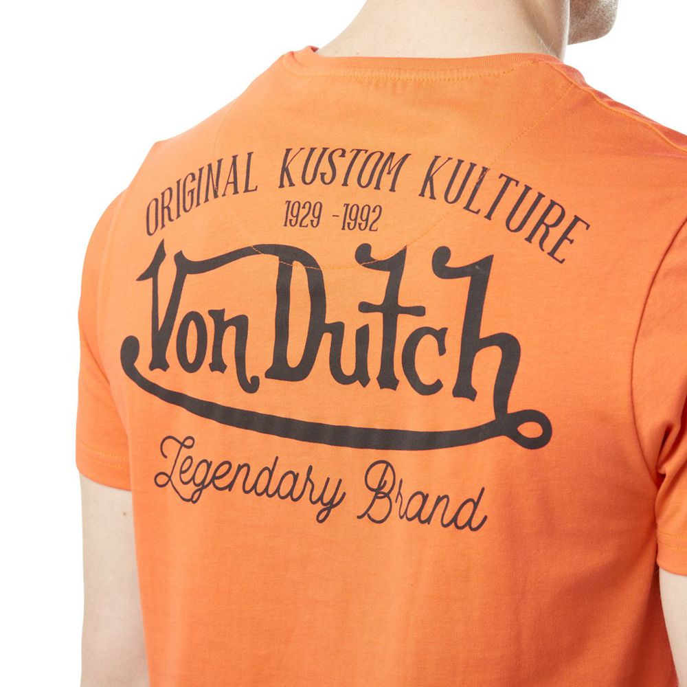 Von Dutch Round Neck Cotton Eye Men T-Shirt Orange | US-QKAWCE531