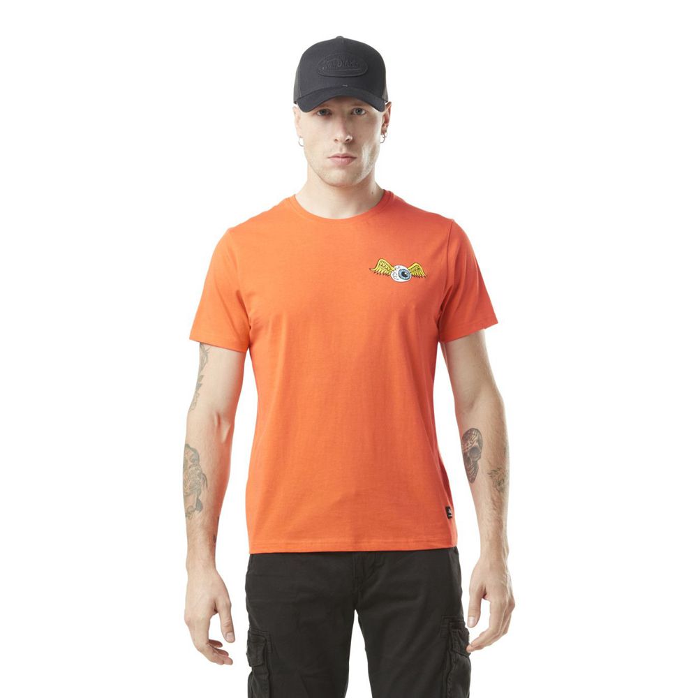 Von Dutch Round Neck Cotton Eye Men T-Shirt Orange | US-QKAWCE531