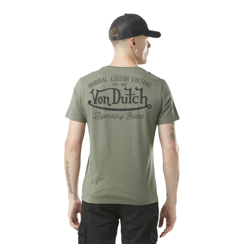 Von Dutch Round Neck Cotton Eye Men T-Shirt Khaki / White / Yellow | US-QHXCSO869