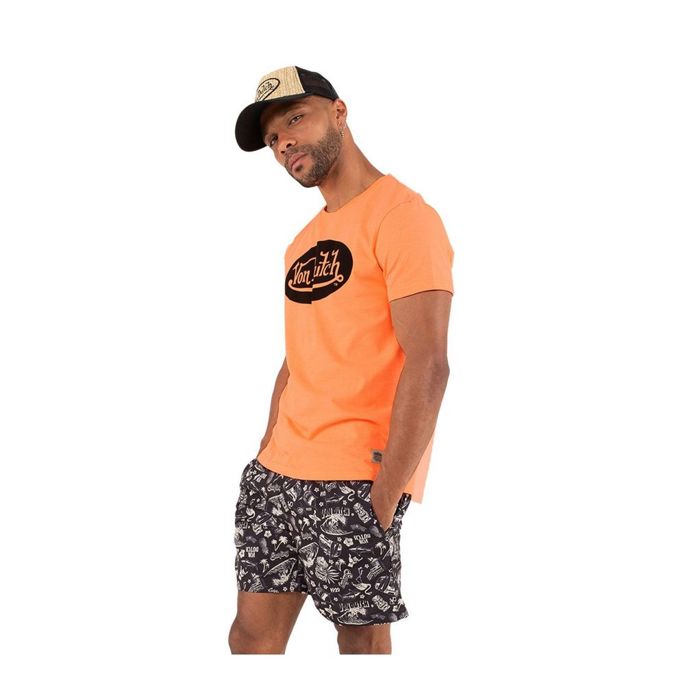 Von Dutch Round Neck Cotton Front Men T-Shirt Orange / Black | US-SNOJGH297