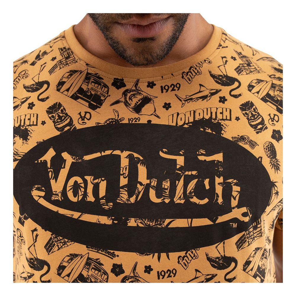 Von Dutch Round Neck Cotton Front Men T-Shirt Brown / Black | US-XIBUFS084